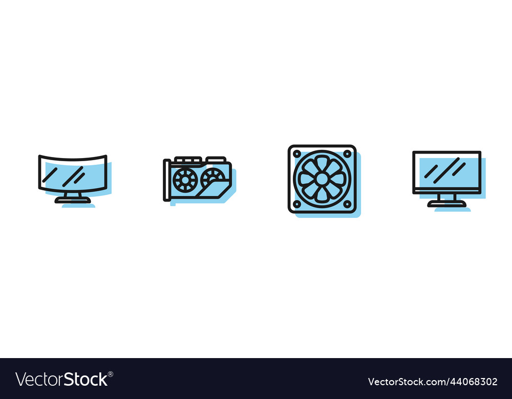 Set line computer cooler monitor screen video vector image Set line computer cooler monitor screen video