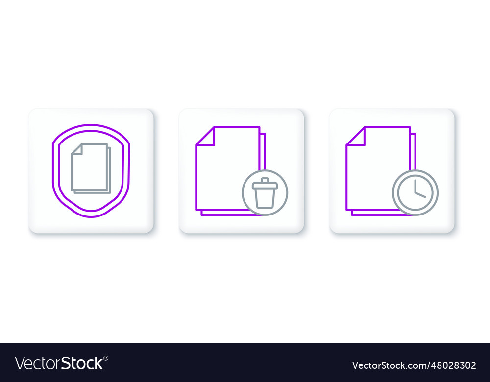 Set line document with clock protection concept vector image Set line document with clock protection concept