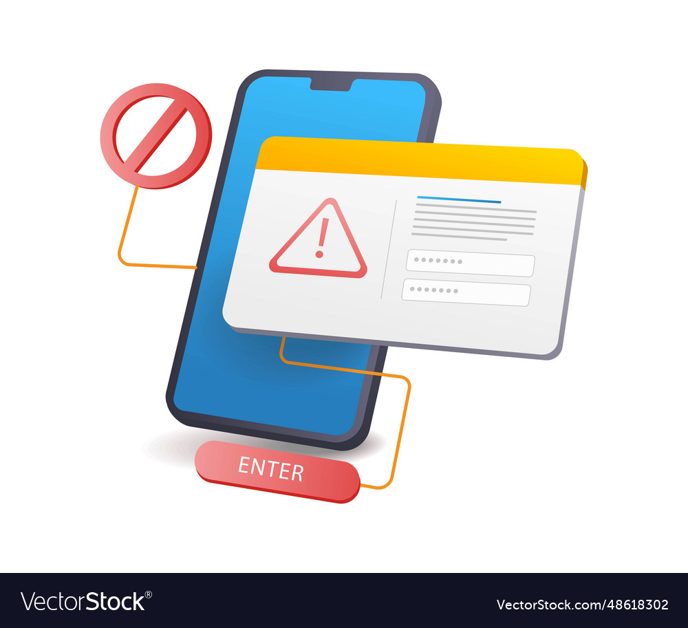 Smartphone system password error warning vector image Smartphone system password error warning