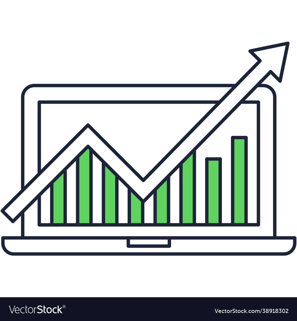 Statistic chart on laptop computer screen icon
