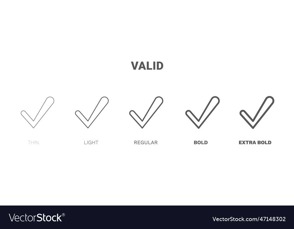 Valid icon thin regular bold and more style vector image Valid icon thin regular bold and more style
