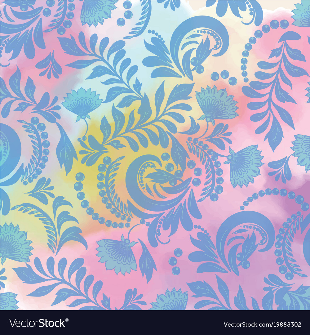 Watercolor background and floral seamless blue