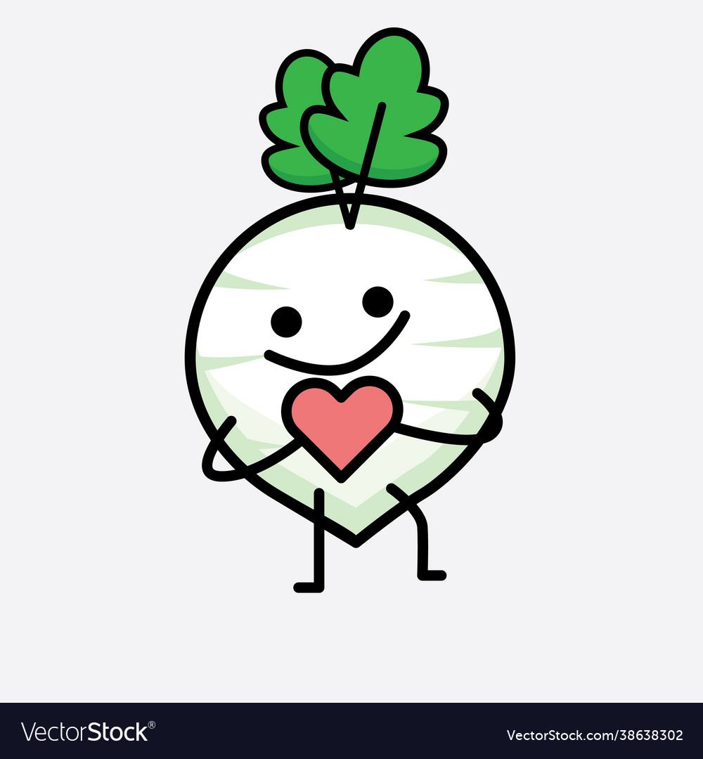 White radish character with cute face and simple