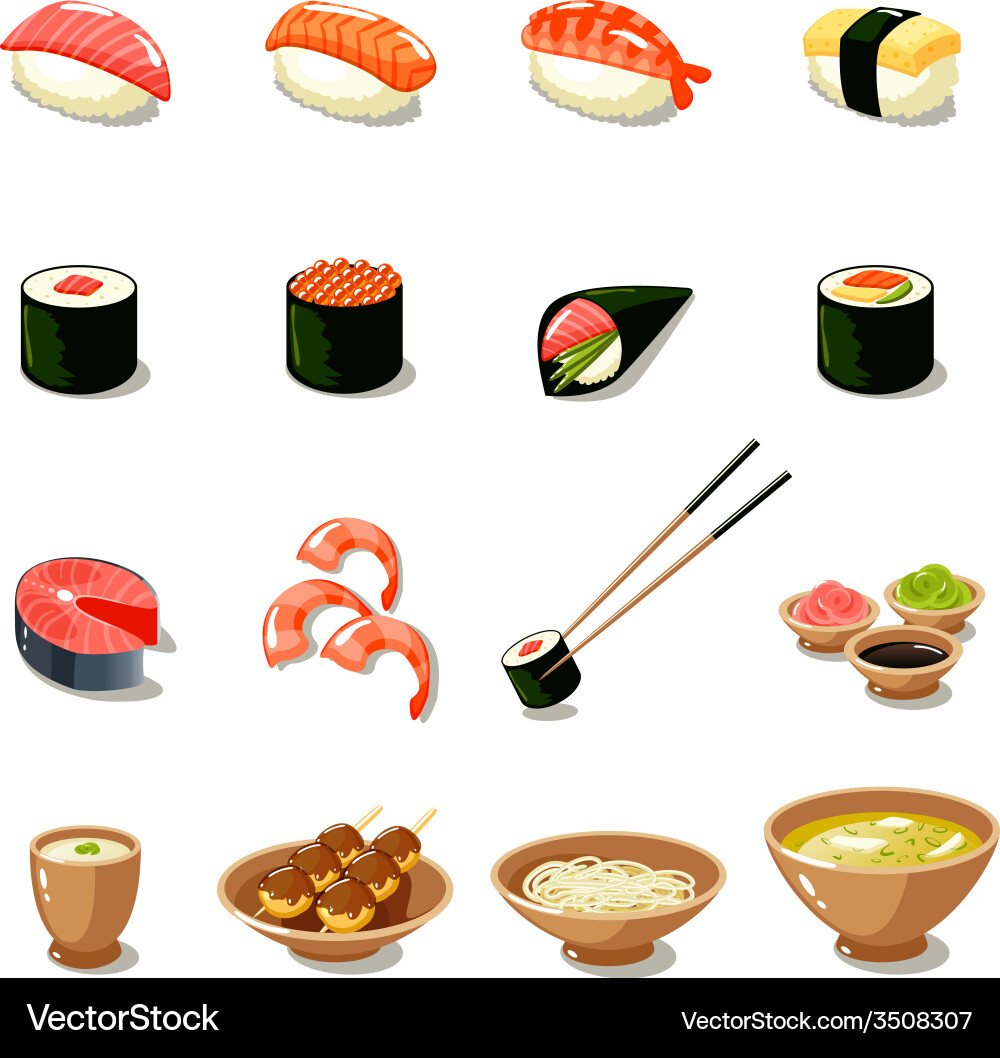 Asia food icon set Royalty Free Vector Image VectorStock