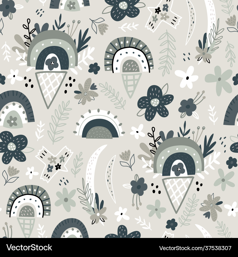 Boho style seamless pattern with hand drawn Vector Image