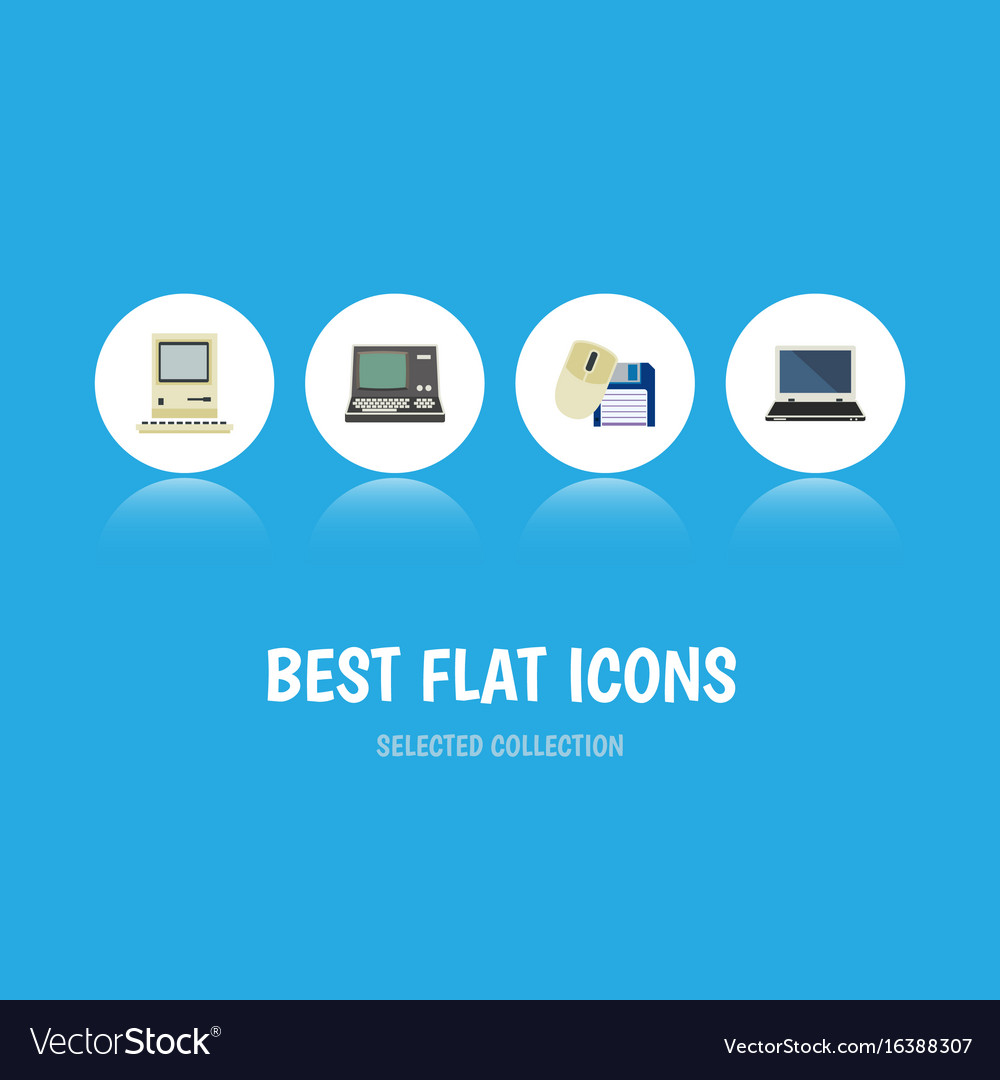Flat icon laptop set of notebook computer mouse