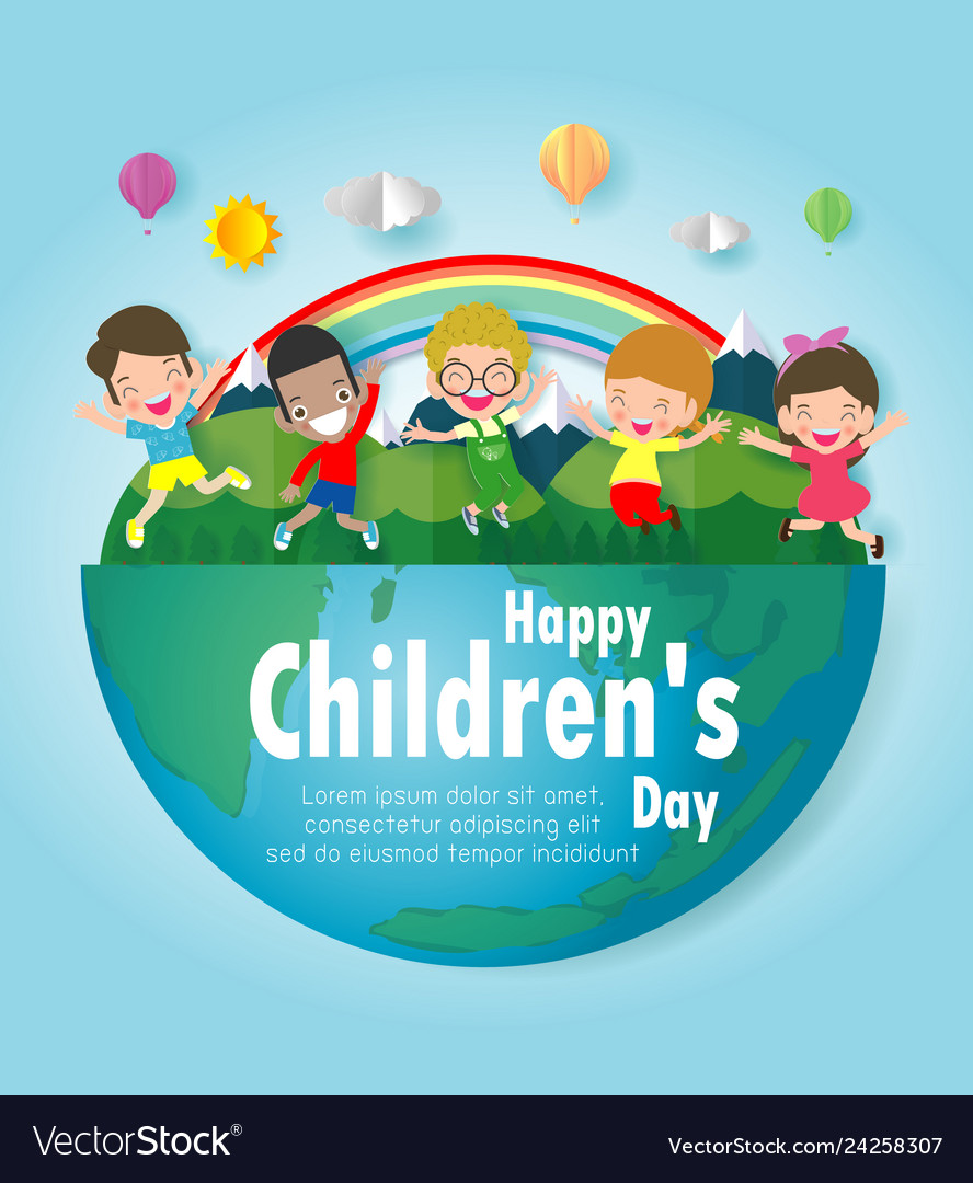 Happy children day background group of kids jump