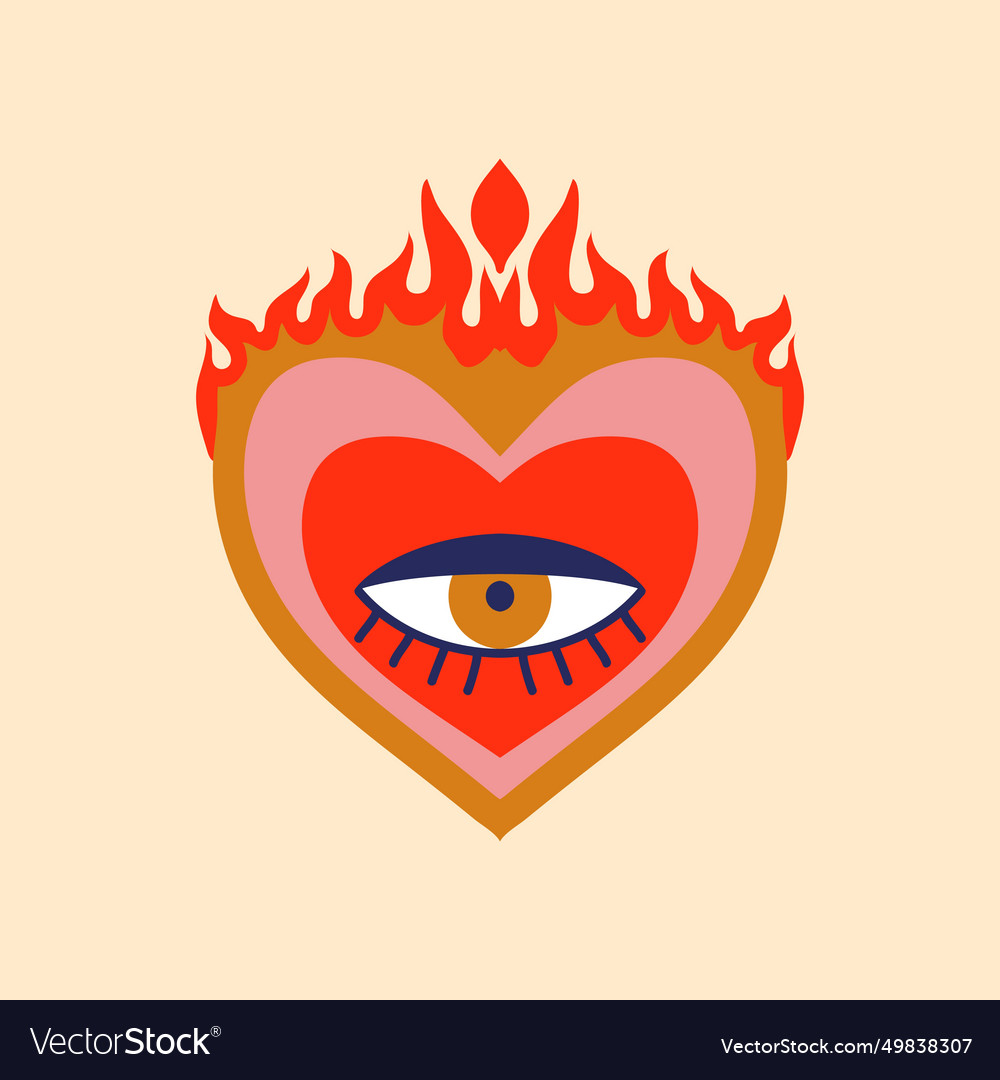 Mexico sacred flaming heart with eye retro tattoo Vector Image