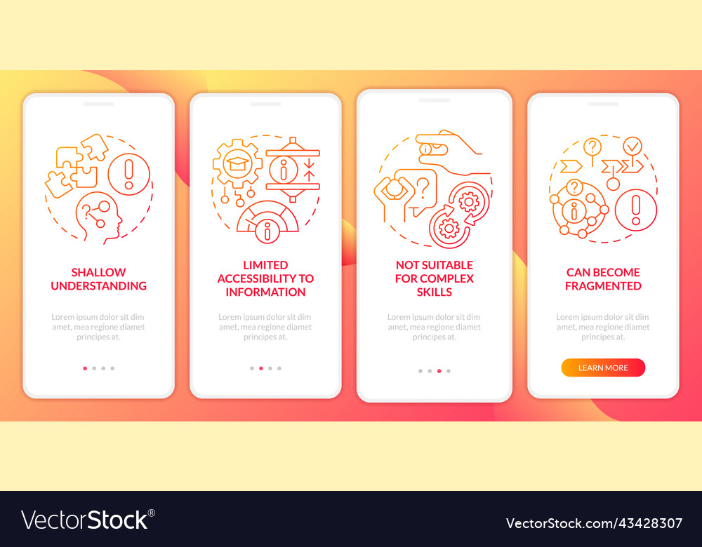 Microlearning weaknesses red gradient onboarding vector image Microlearning weaknesses red gradient onboarding