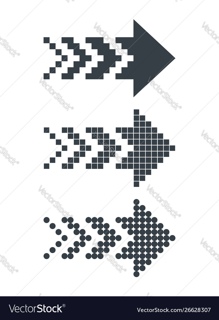 Set black abstract pixel web arrows vector image Set black abstract pixel web arrows