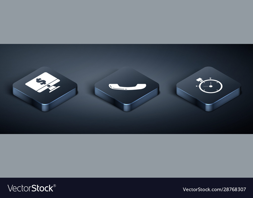 Set isometric computer monitor with dollar symbol vector image Set isometric computer monitor with dollar symbol