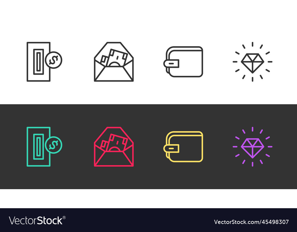 Set line inserting coin envelope with dollar Vector Image Set line inserting coin envelope with dollar