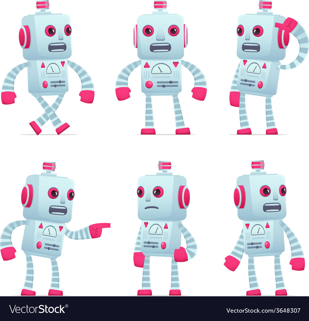 Set of robot character in different poses