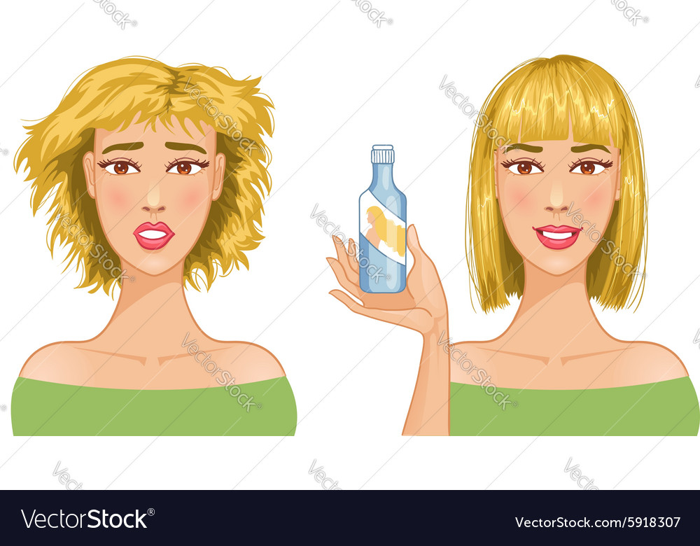 Young woman with hair-dress before and after care