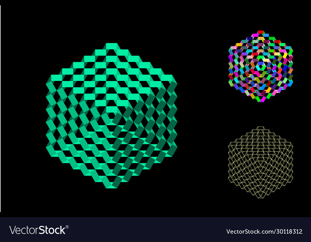 Abstract polygonal broken cube set 3d isometric