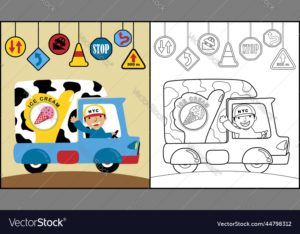 Coloring Book Of Ice Cream Seller Truck Royalty Free Vector