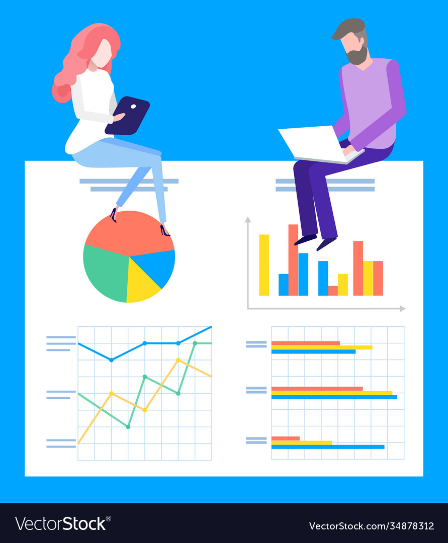 Data analysis teamwork statistical analytics work vector image Data analysis teamwork statistical analytics work