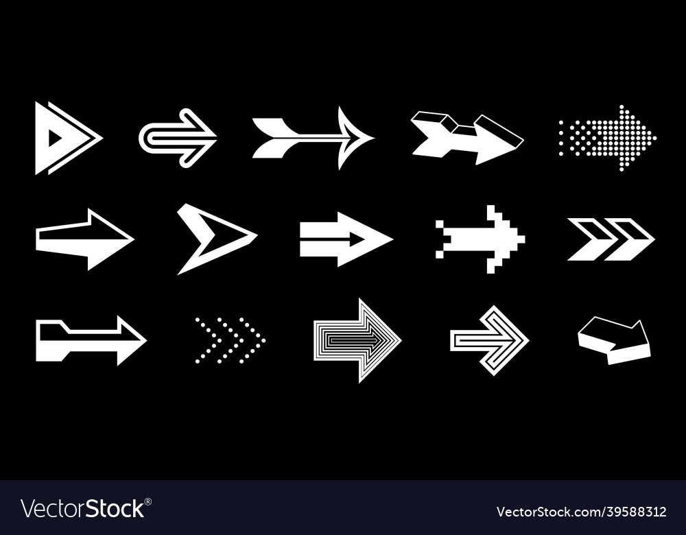 Diverse arrow cursors set different shapes styles vector image Diverse arrow cursors set different shapes styles