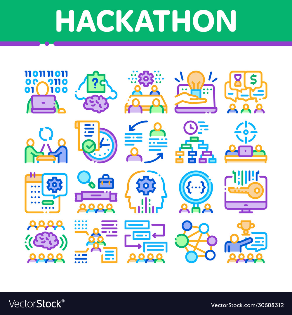 Hackathon development collection icons set vector image Hackathon development collection icons set