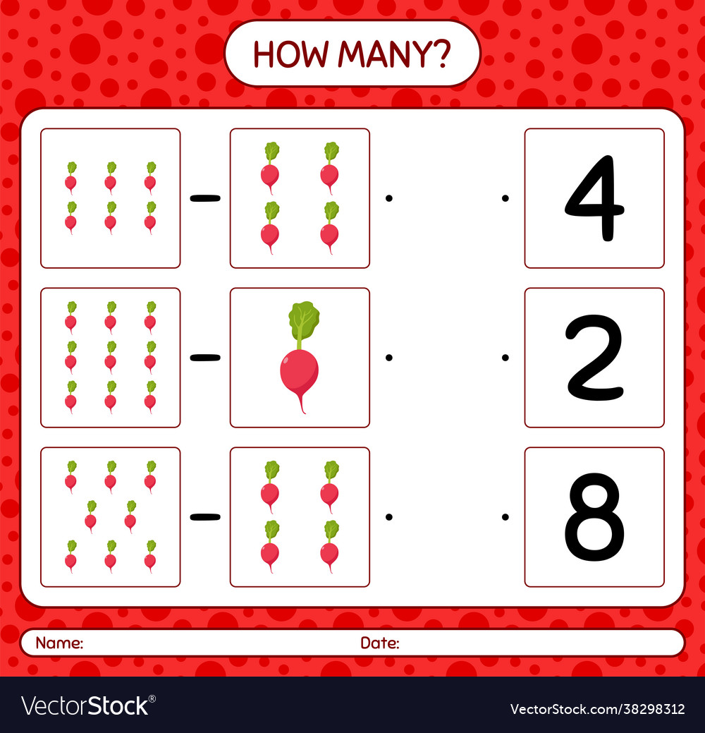 How many counting game with radish worksheet