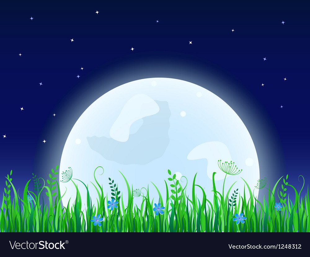 Huge moon with grass meadow