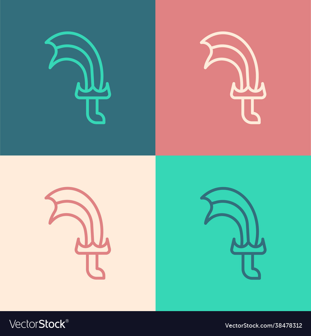 Pop art line sword for game icon isolated on color