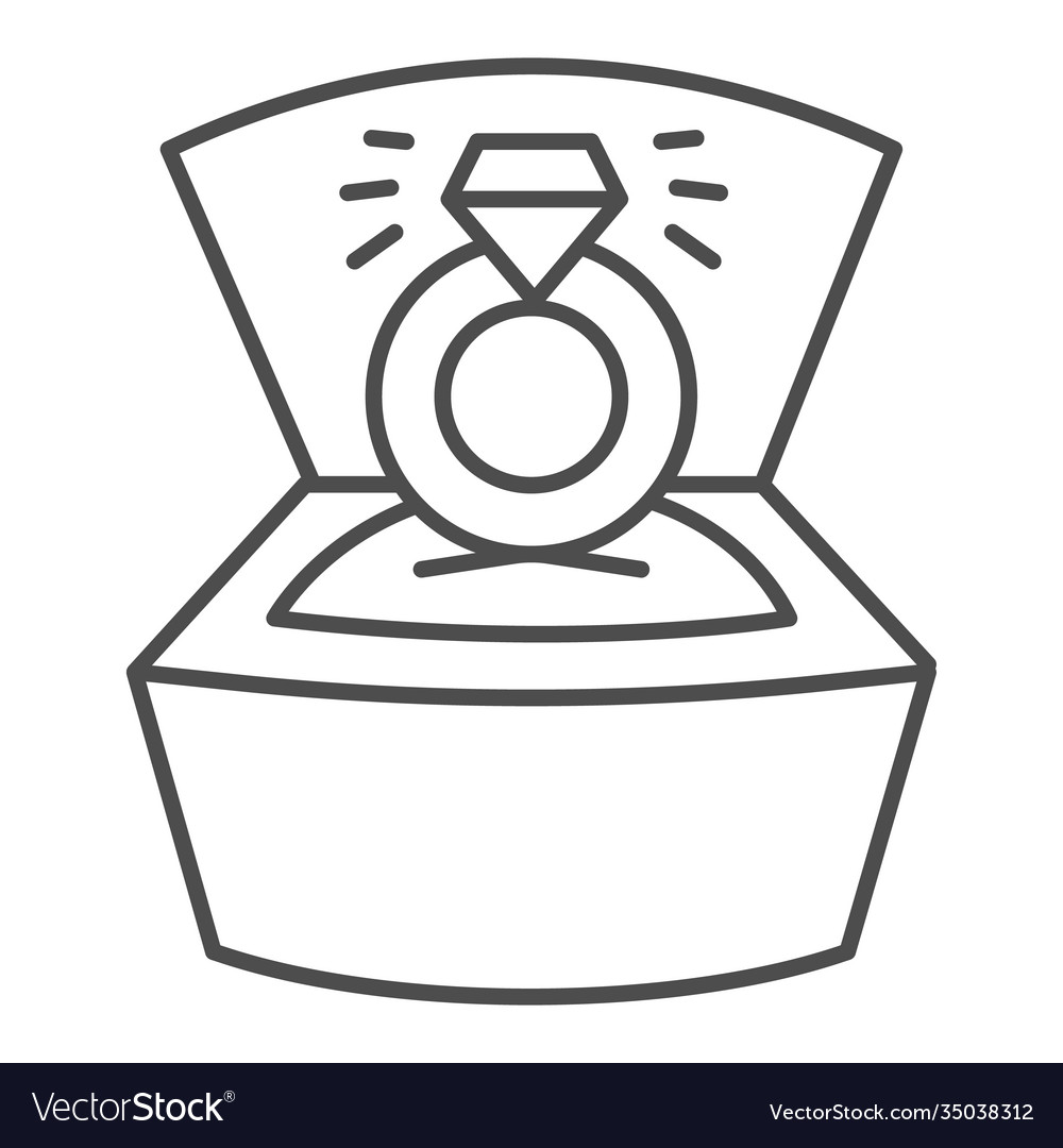 Ring with diamond in open box thin line icon