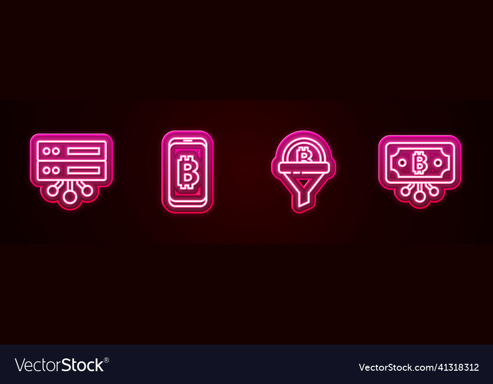 Set line server mining bitcoin from mobile sales vector image Set line server mining bitcoin from mobile sales