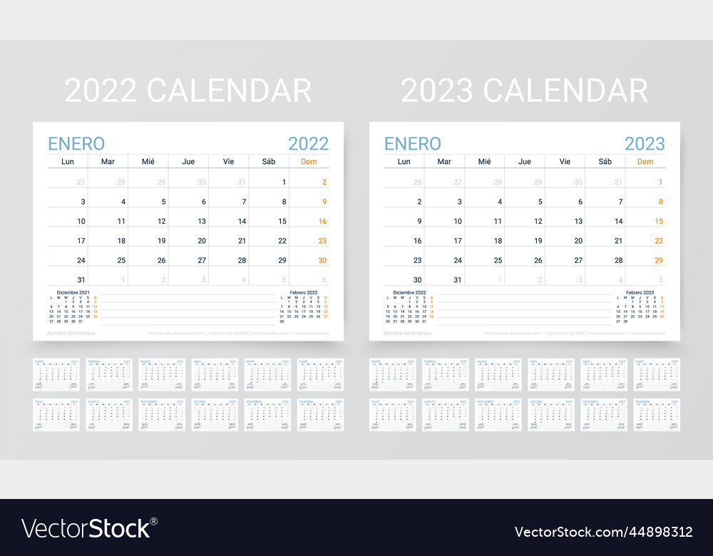 Spanish 2022 2023 Calendars Planner Templates Vector Image Spanish 2022 2023 Calendars Planner Templates Vector Image