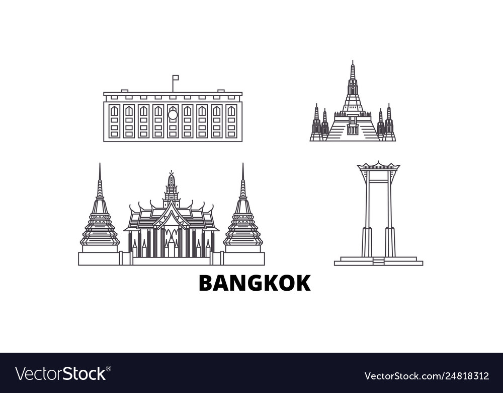 Thailand bangkok line travel skyline set