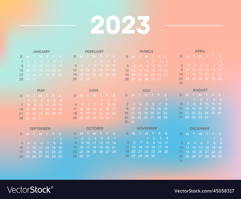 2023 calendar year the week starts on sunday Vector Image