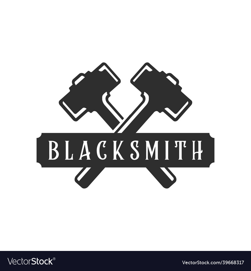 Blacksmith hammer logo vintage template icon