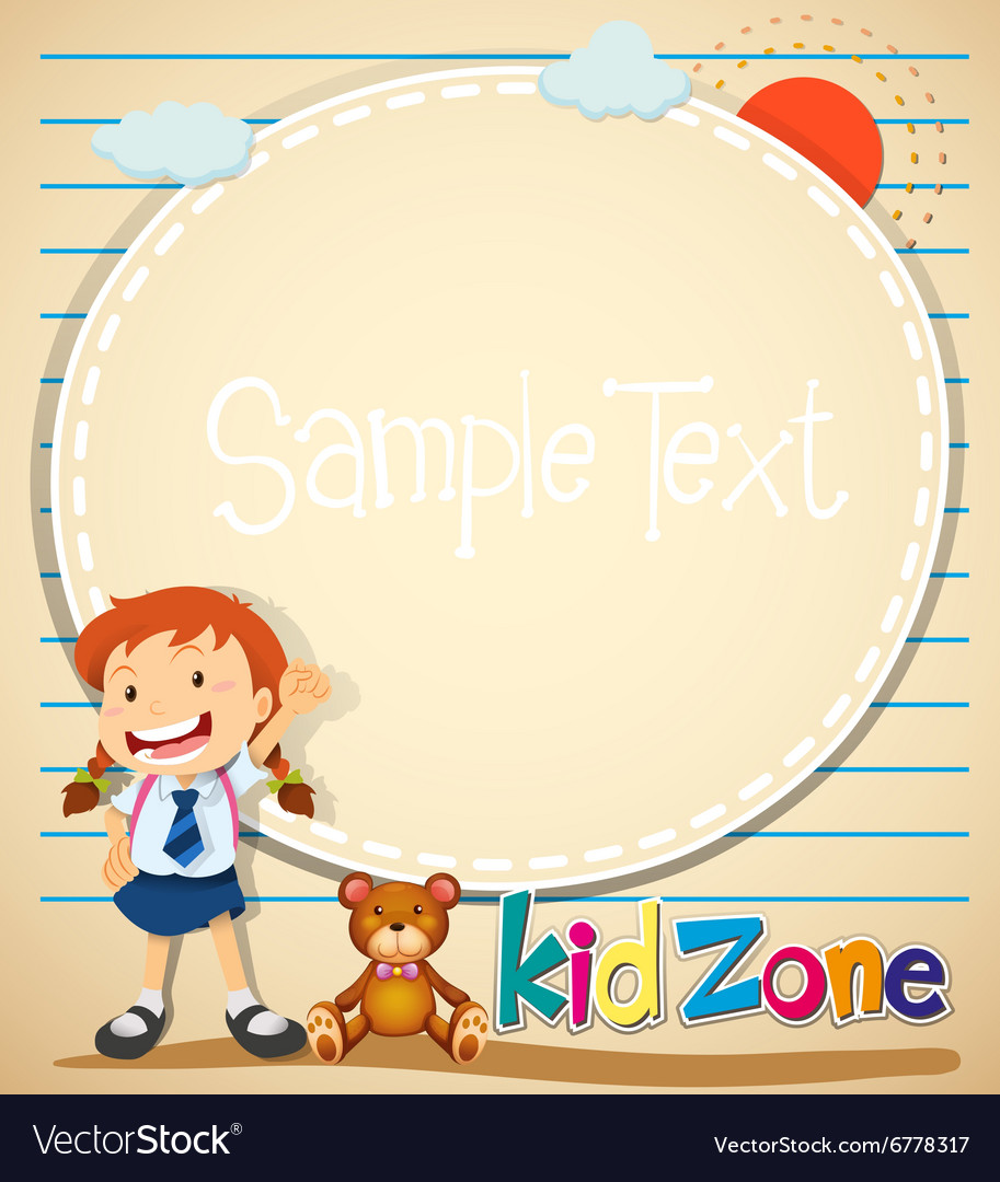 Border design with girl and teddy bear royalty free vector