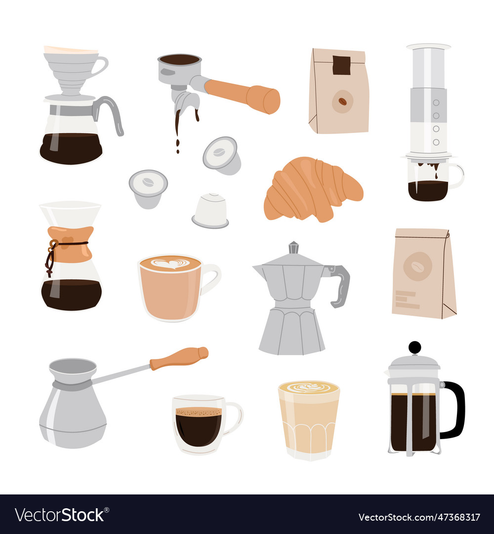 Collection of coffee equipment for manual brew Vector Image