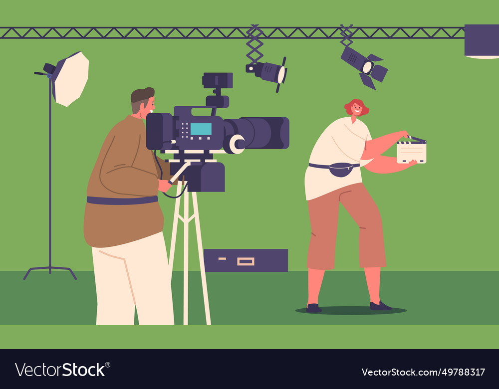 Crew Characters With Clapperboard And Camera Vector Image