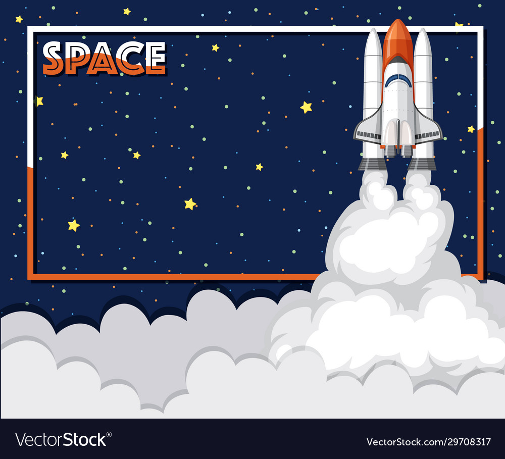 Frame design template with spaceship flying vector image Frame design template with spaceship flying