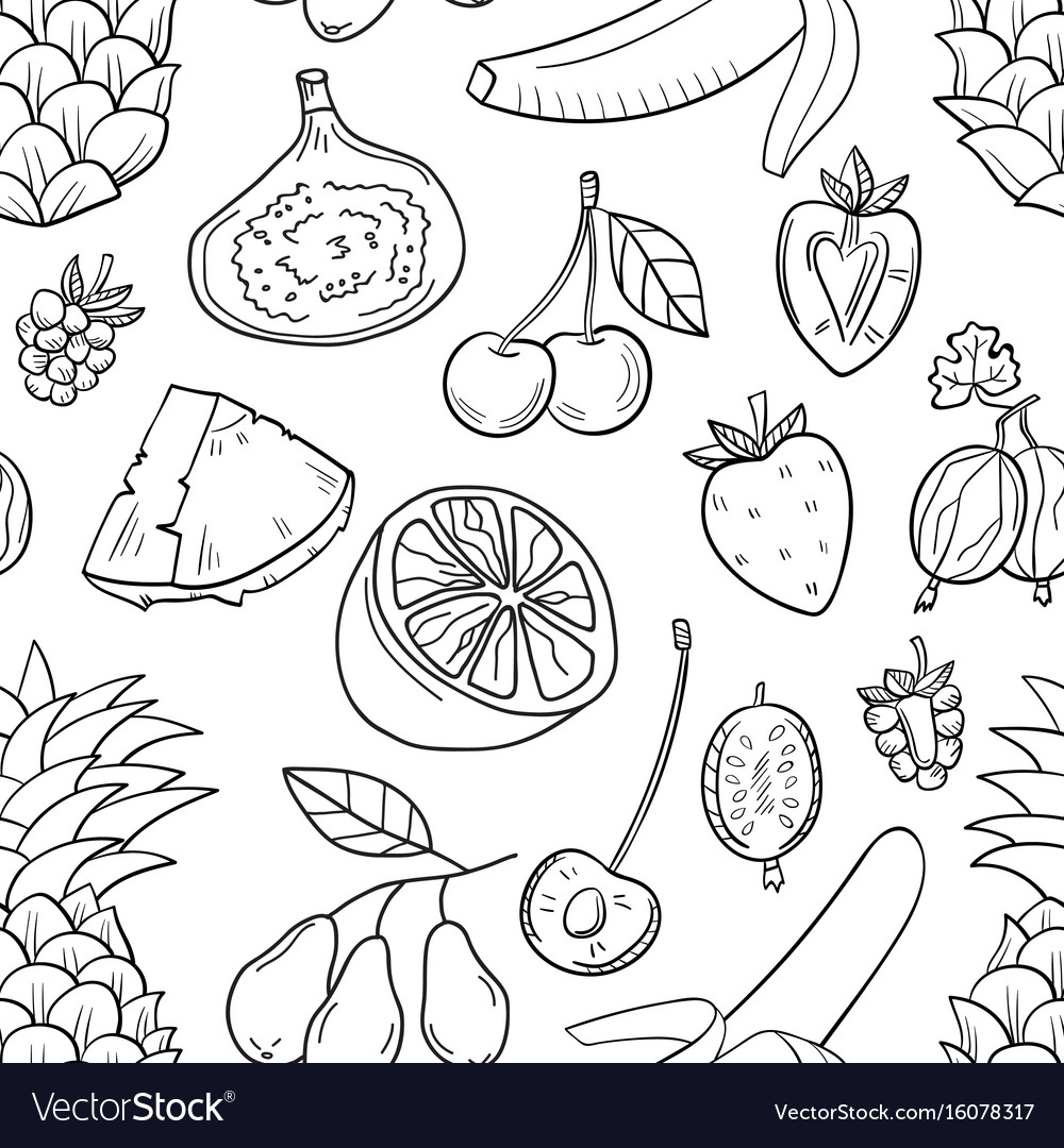 Monochrome seamless pattern with fruits