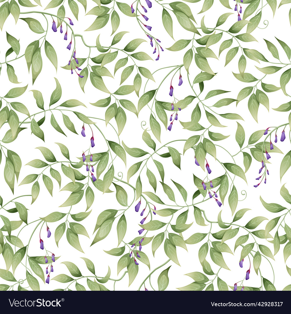 Seamless pattern with green leaves and small