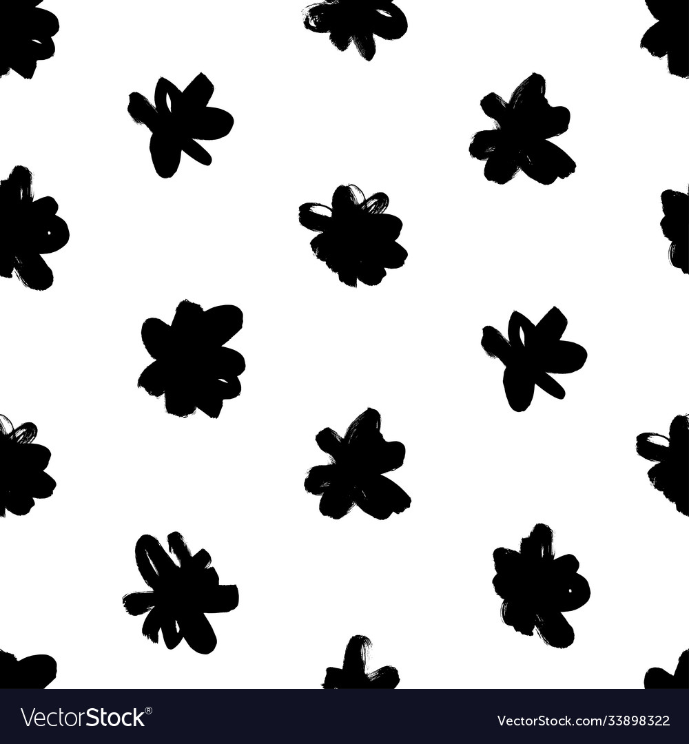 Black abstract flowers seamless pattern