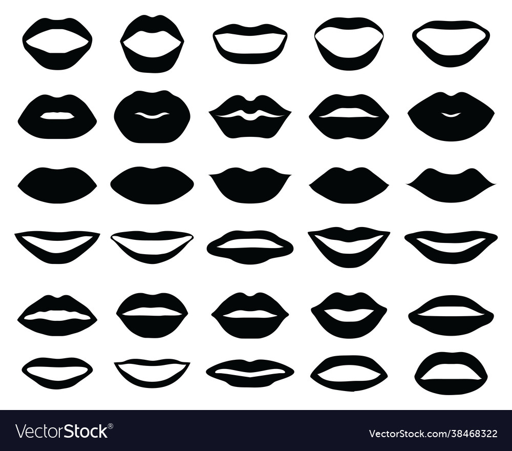 Black silhouettes lips Royalty Free Vector Image