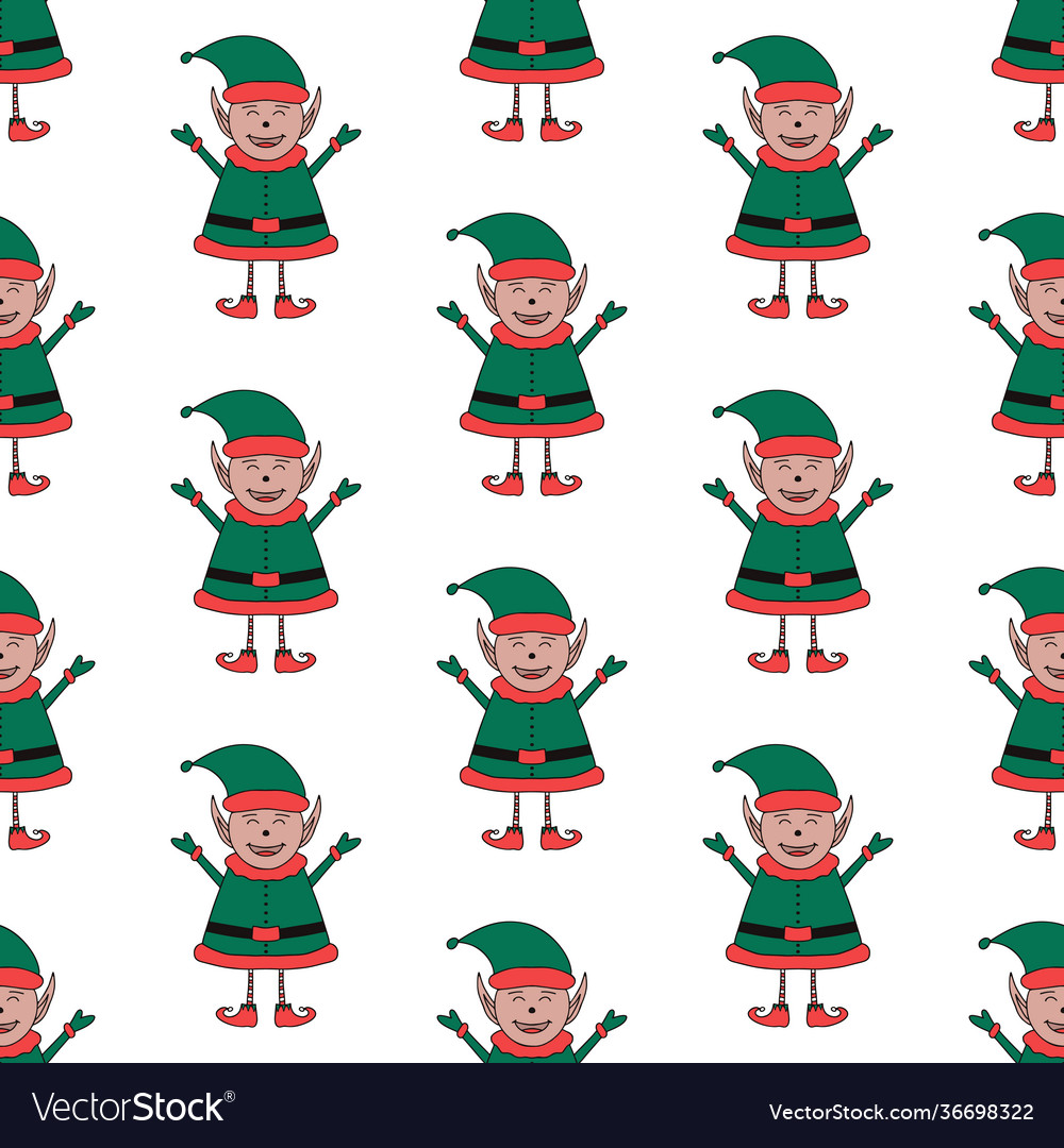 Christmas seamless pattern made from elf vector image Christmas seamless pattern made from elf