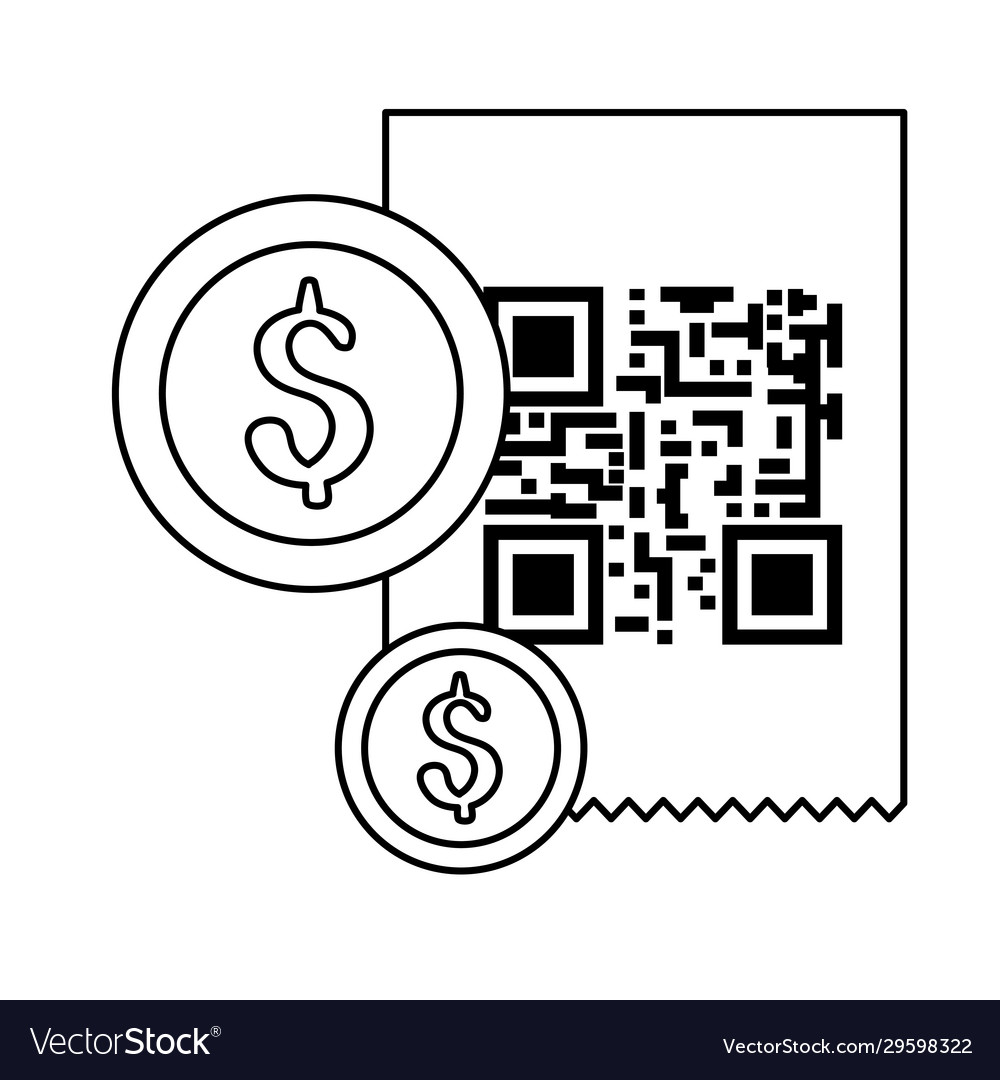 Classic qr code with coins isolated icon vector image Classic qr code with coins isolated icon
