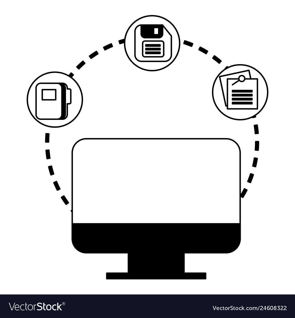 Computer desktop with documents and floppy