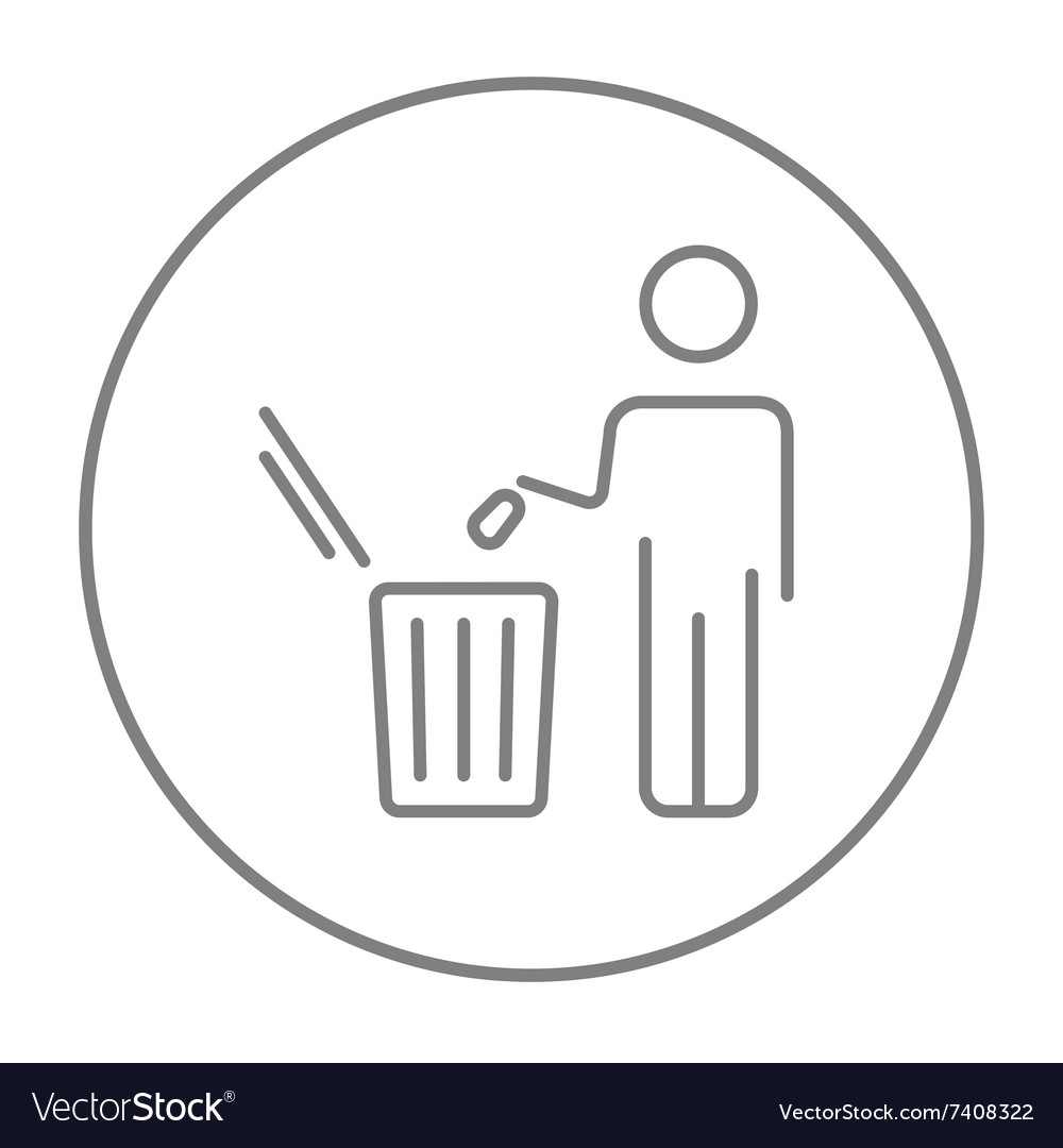 Man throwing garbage in a bin line icon