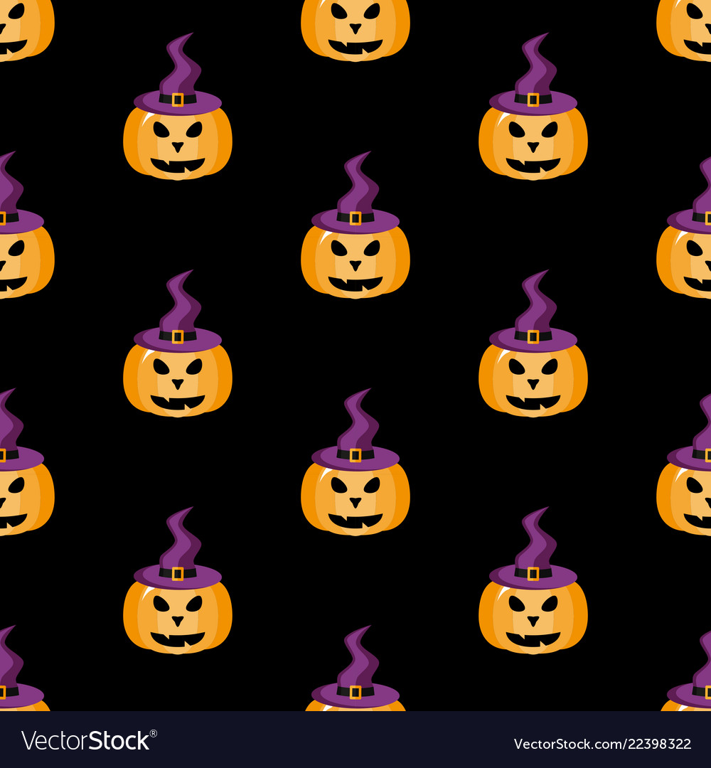Pumpkin in a witch hat halloween pattern vector image Pumpkin in a witch hat halloween pattern