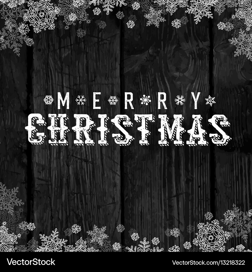 Rustic Black Winter Background with Snowflakes Vector Image