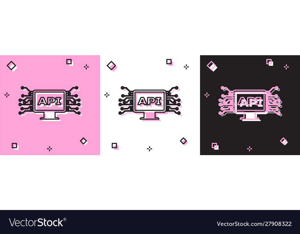 Set computer api interface icon isolated on pink vector image Set computer api interface icon isolated on pink