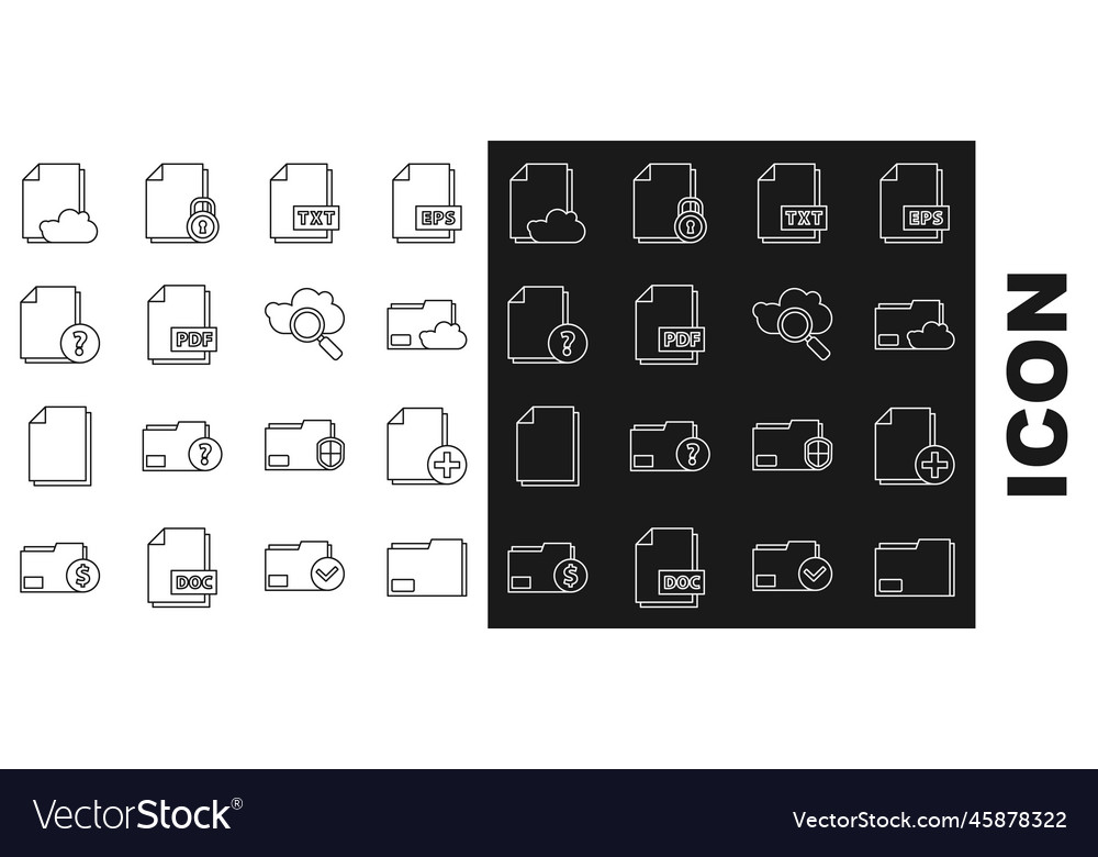 Set line document folder add new file cloud vector image Set line document folder add new file cloud