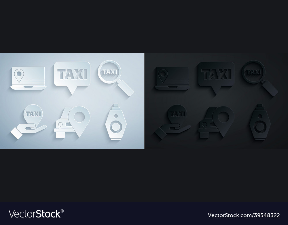 Set map pointer with taxi magnifying glass vector image Set map pointer with taxi magnifying glass