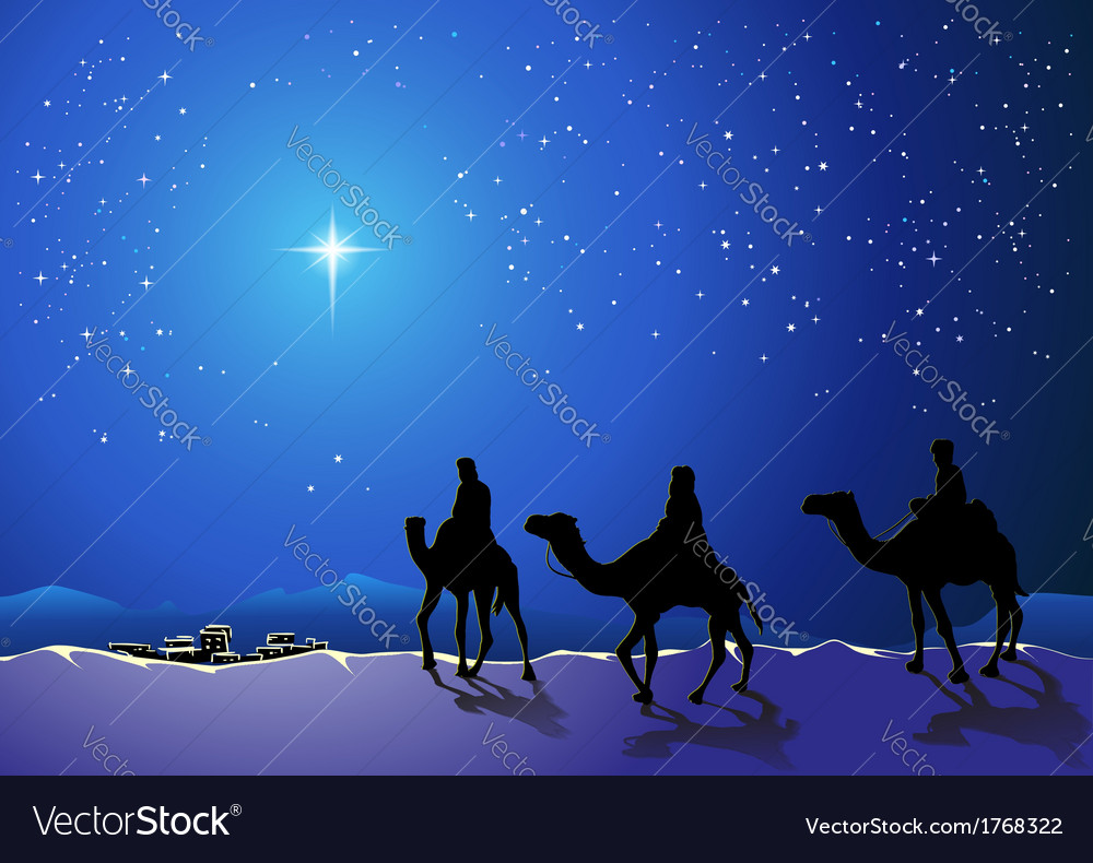 Three wise men go for star bethlehem Royalty Free Vector